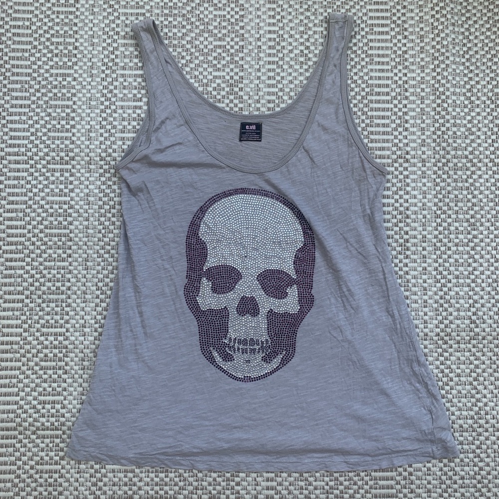 E.Vil Rhinestone Skull Tank